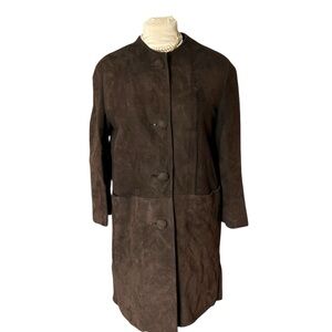 Vintage 1960s Brown Suede Long Line Minimalist Mod MCM Lined Jacket Size Small